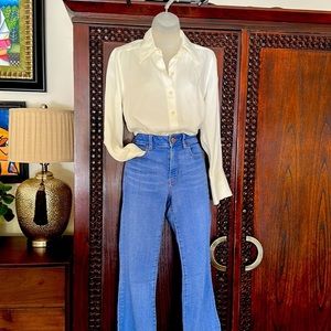 Zara size M white button up dress shirt for women satin effect